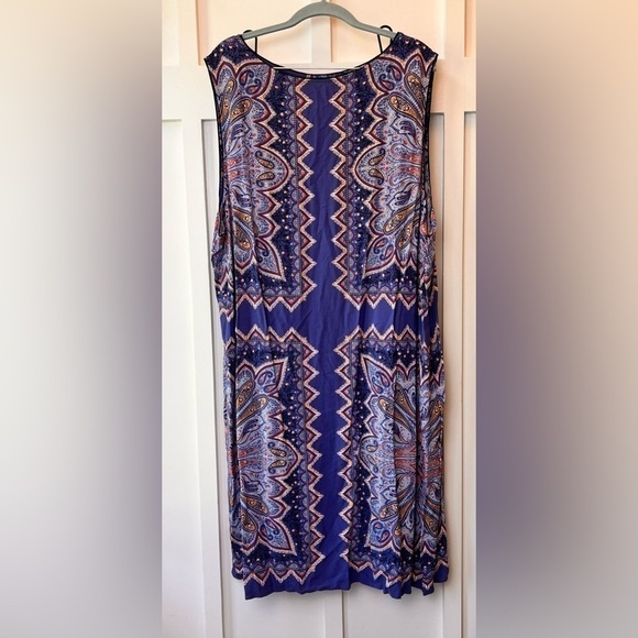 J. Jill Peasant Dress Boho Maxi Floral Sze 3X Sleeveless Blue Paisley Women Plus - Picture 1 of 7